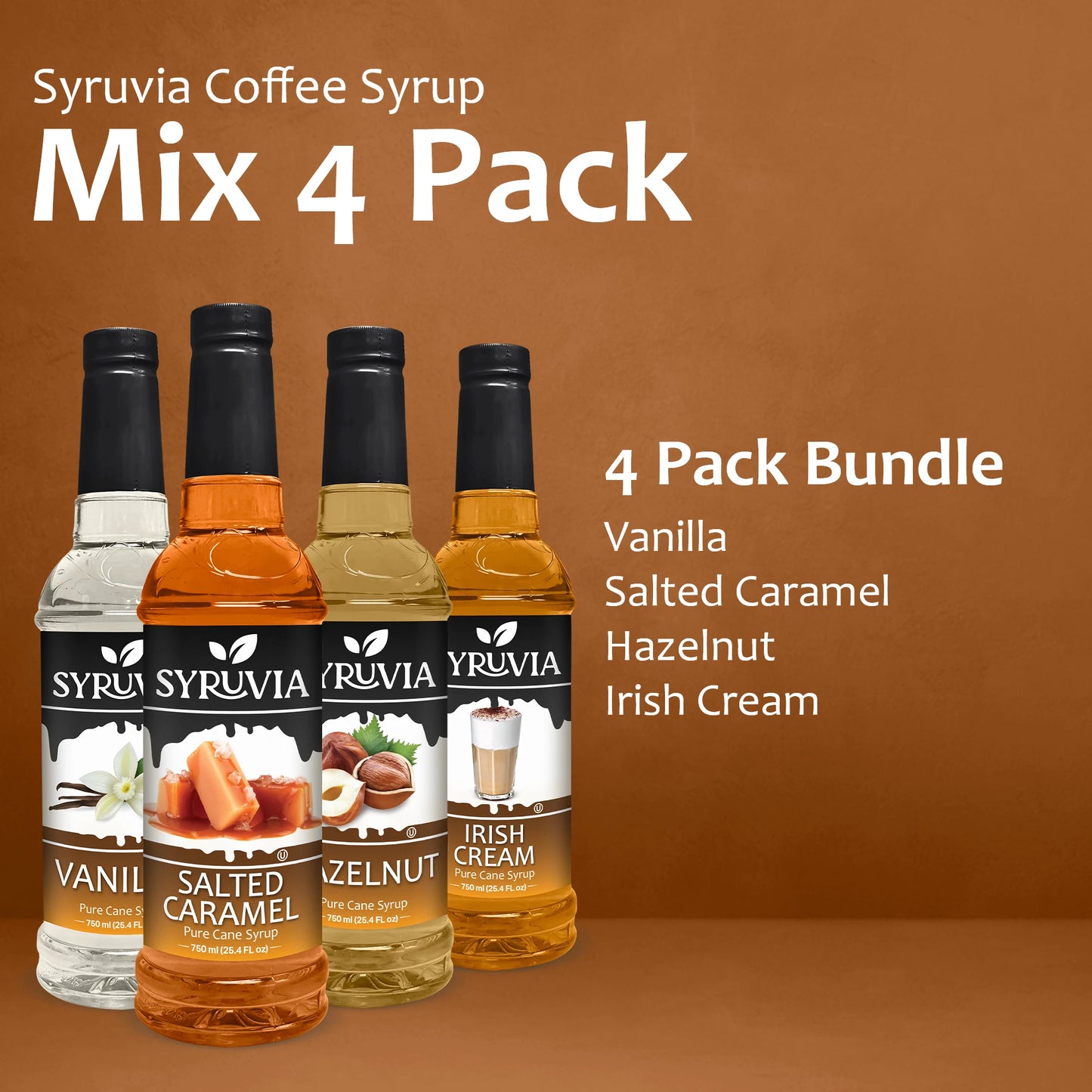 Variety Pack, Vanilla, Salted Caramel, Hazelnut, and Irish Cream Syrup