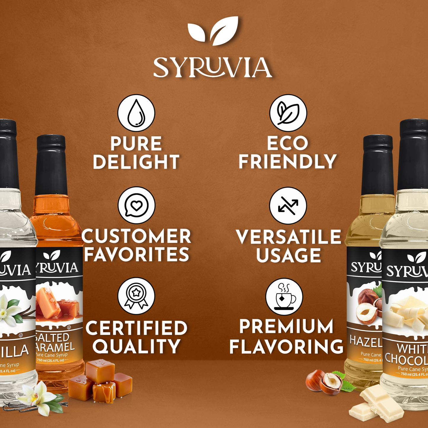 Variety Pack, Vanilla, Salted Caramel, Hazelnut, and White Chocolate Syrup