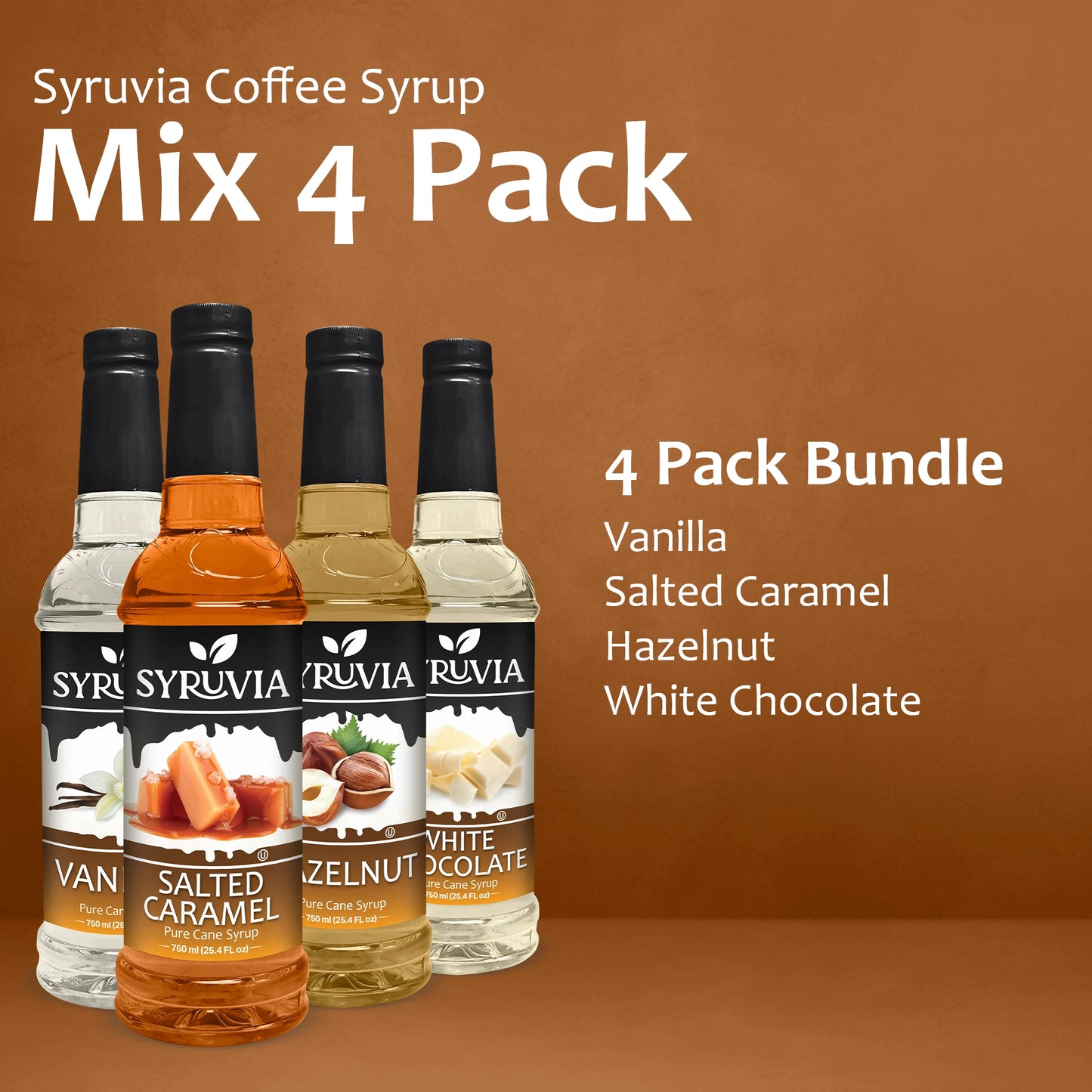 Variety Pack, Vanilla, Salted Caramel, Hazelnut, and White Chocolate Syrup
