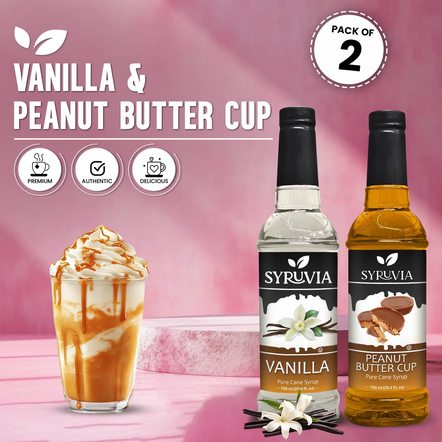 Variety Pack, Vanilla, and Peanut Butter Cup Syrup