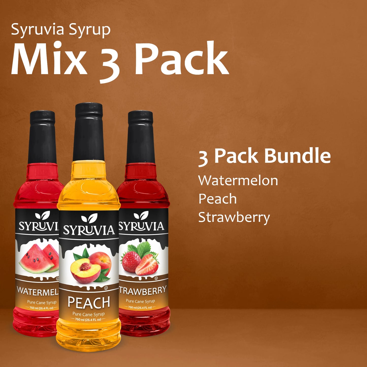 Variety Pack, Watermelon, Peach, and Strawberry Syrup