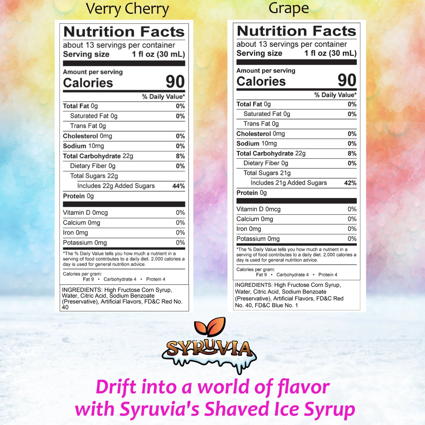 Verry Cherry Grape snow cone syrup nutrition facts