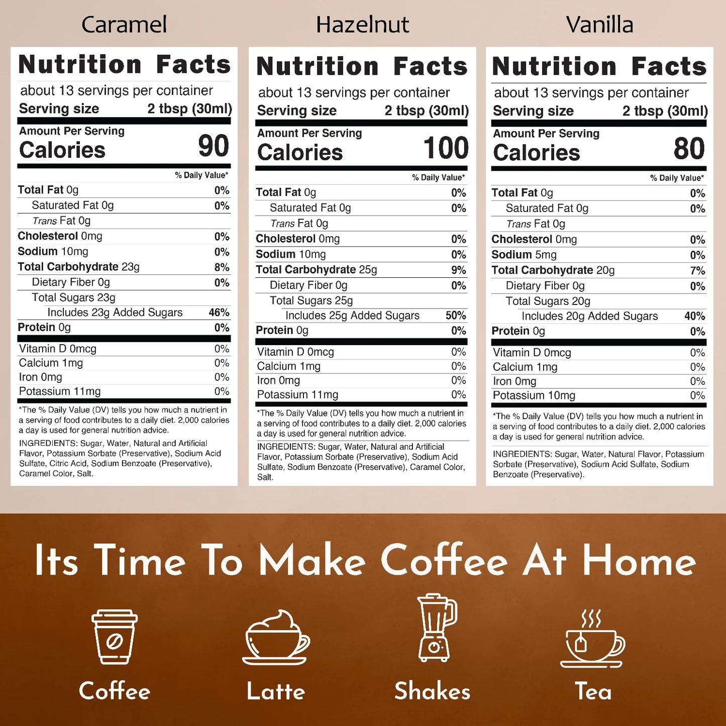 coffee syrup hazelnut caramel vanilla nutrition facts