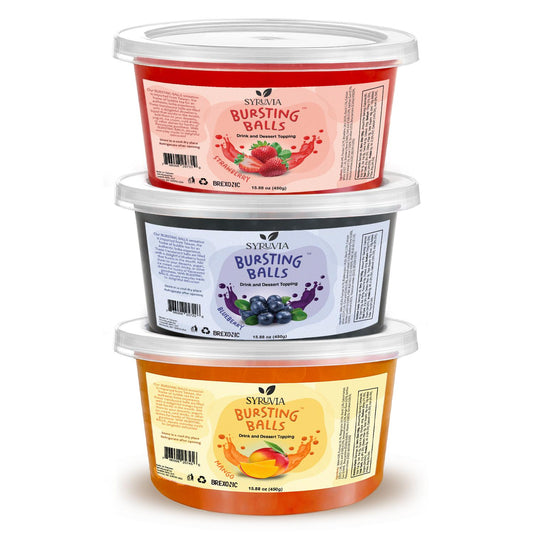 3-Flavors Popping Boba – Strawberry, Blueberry & Mango Bursting Pearls for Drinks & Desserts, 1LB (Pack of 3)