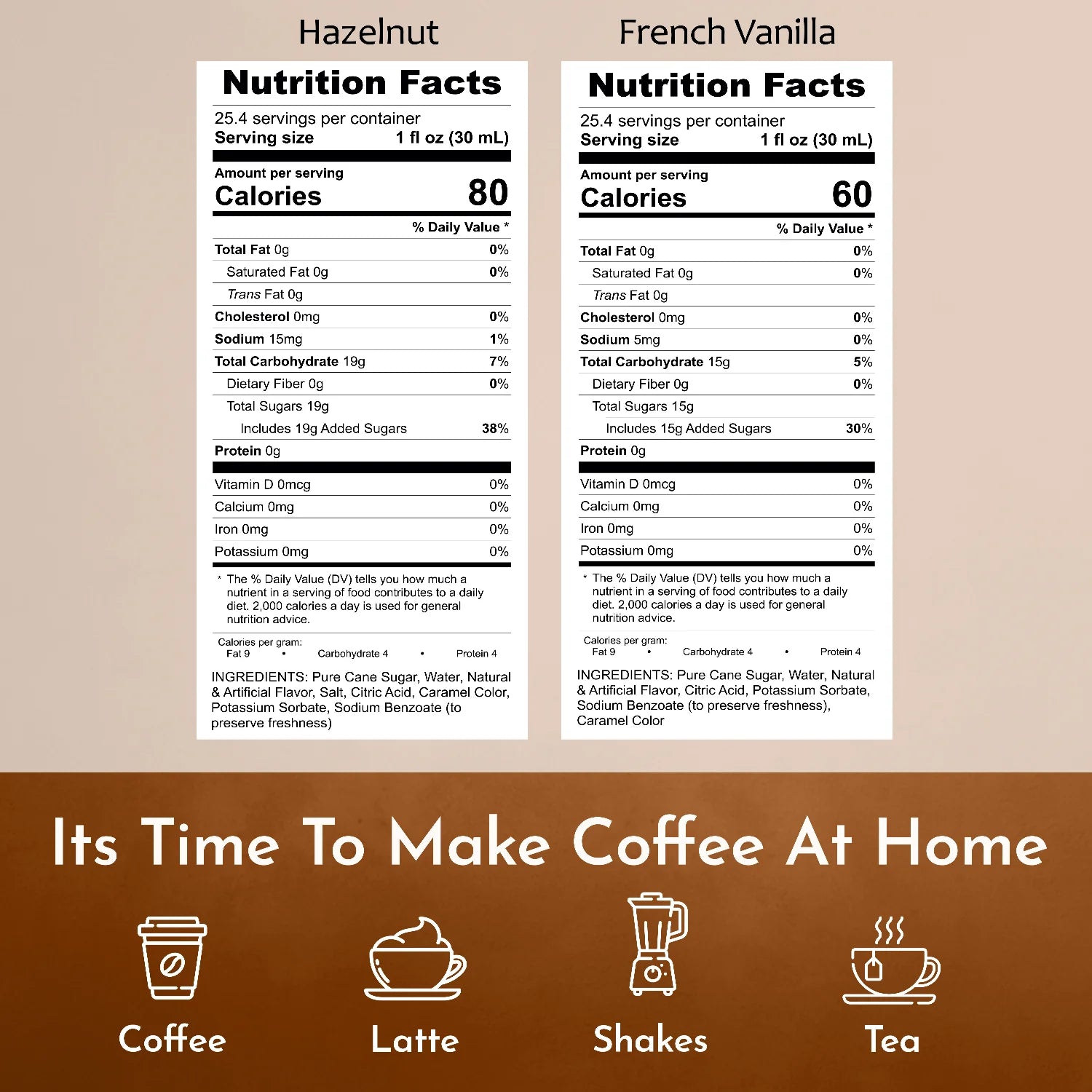hazelnut French vanilla coffee  syrup  Nutrition facts