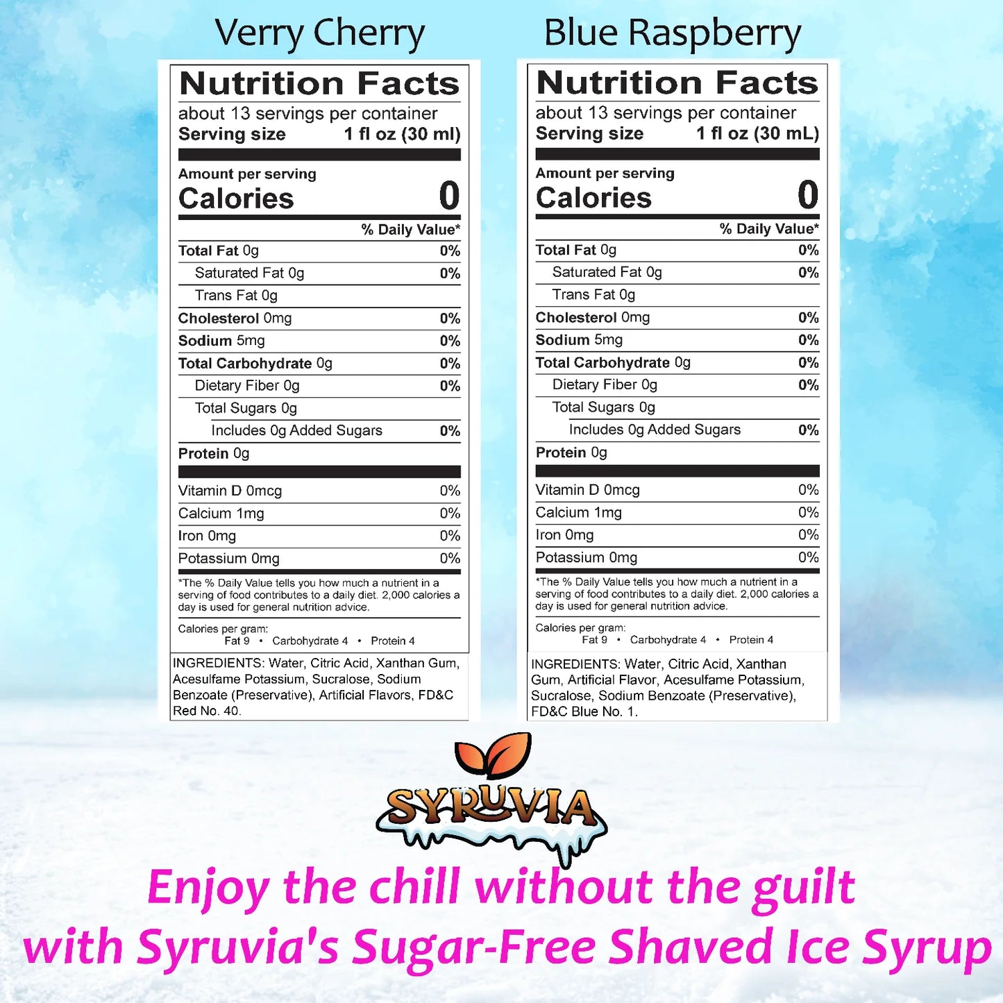 nutrition facts verry cherry blue raspberry sugar free