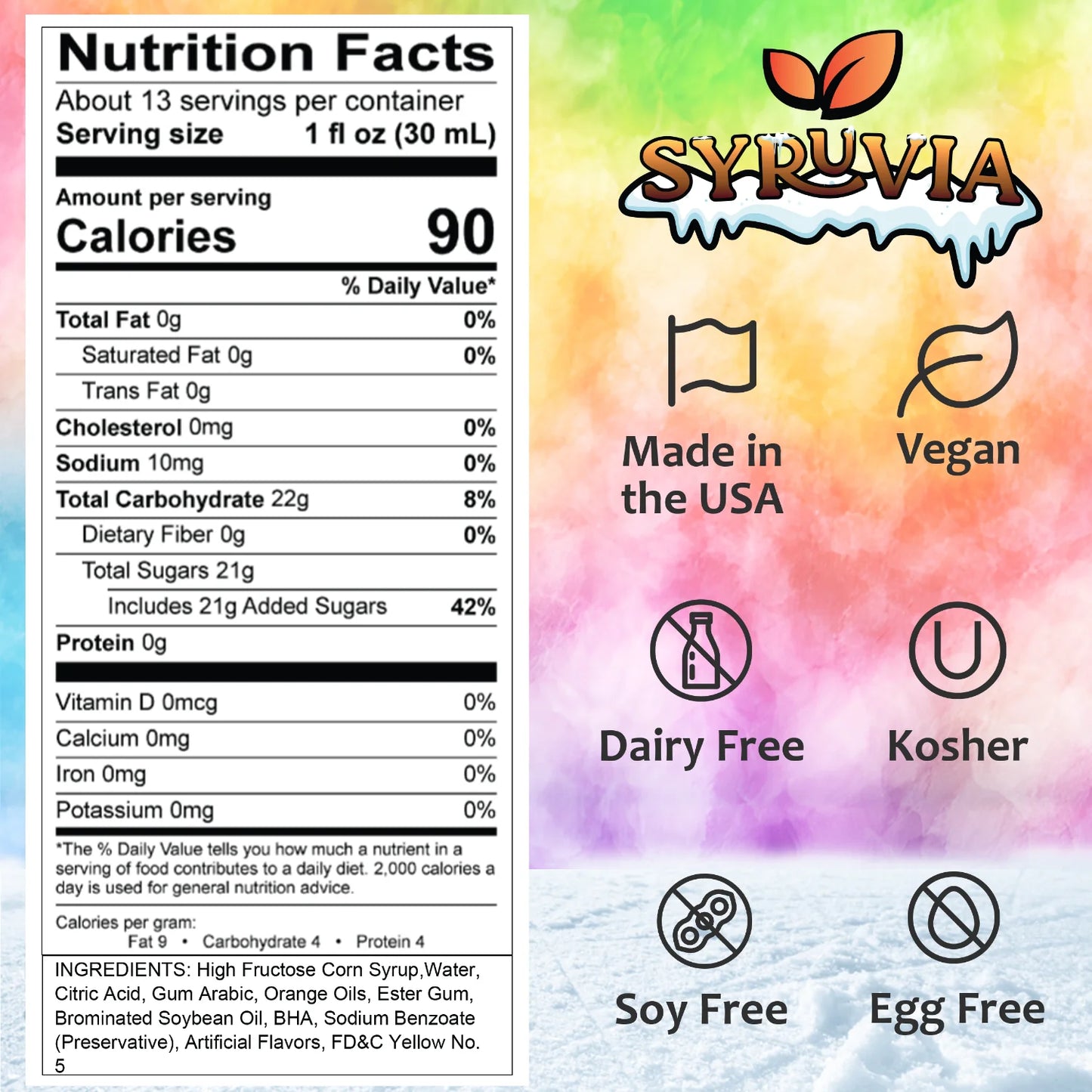 snow cone syrup pina colada nutrition facts