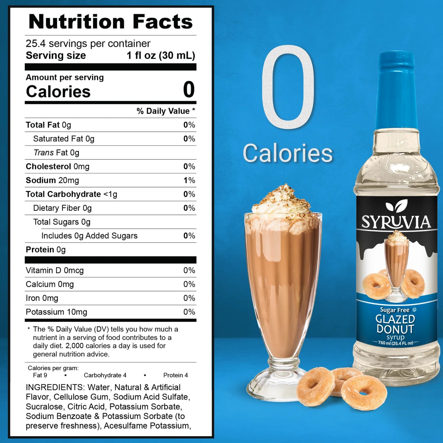 Syruvia Sugar free glazed donut coffee syrup Nutrition Facts