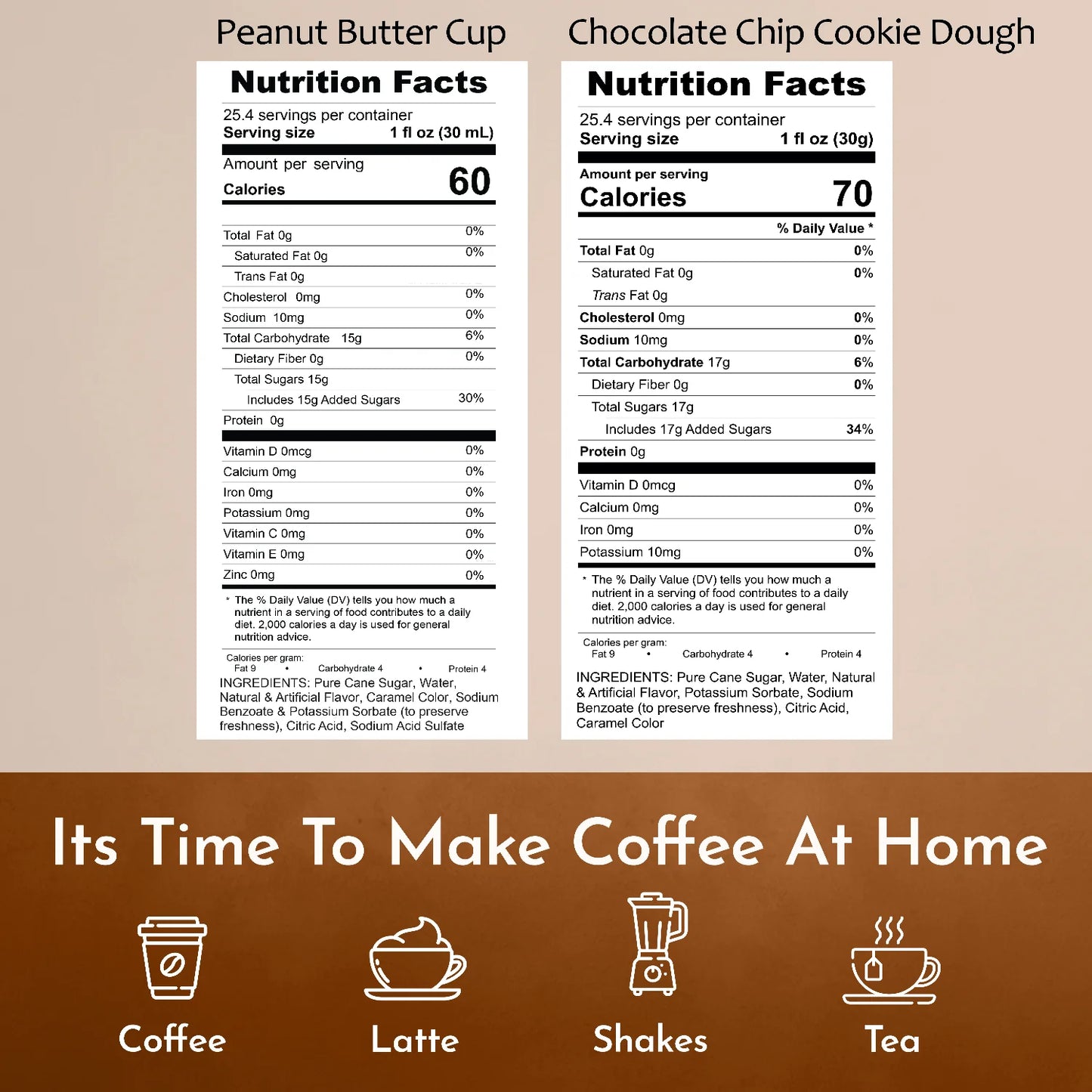 syruvia nutrition facts Peanut Butter Cup Chocolate Chip Cookie Dough coffee syrup