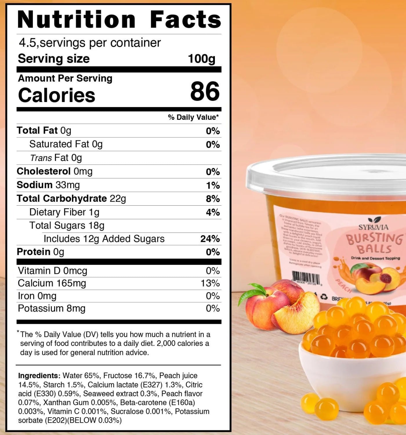 syruvia peach boba tea nutrition facts