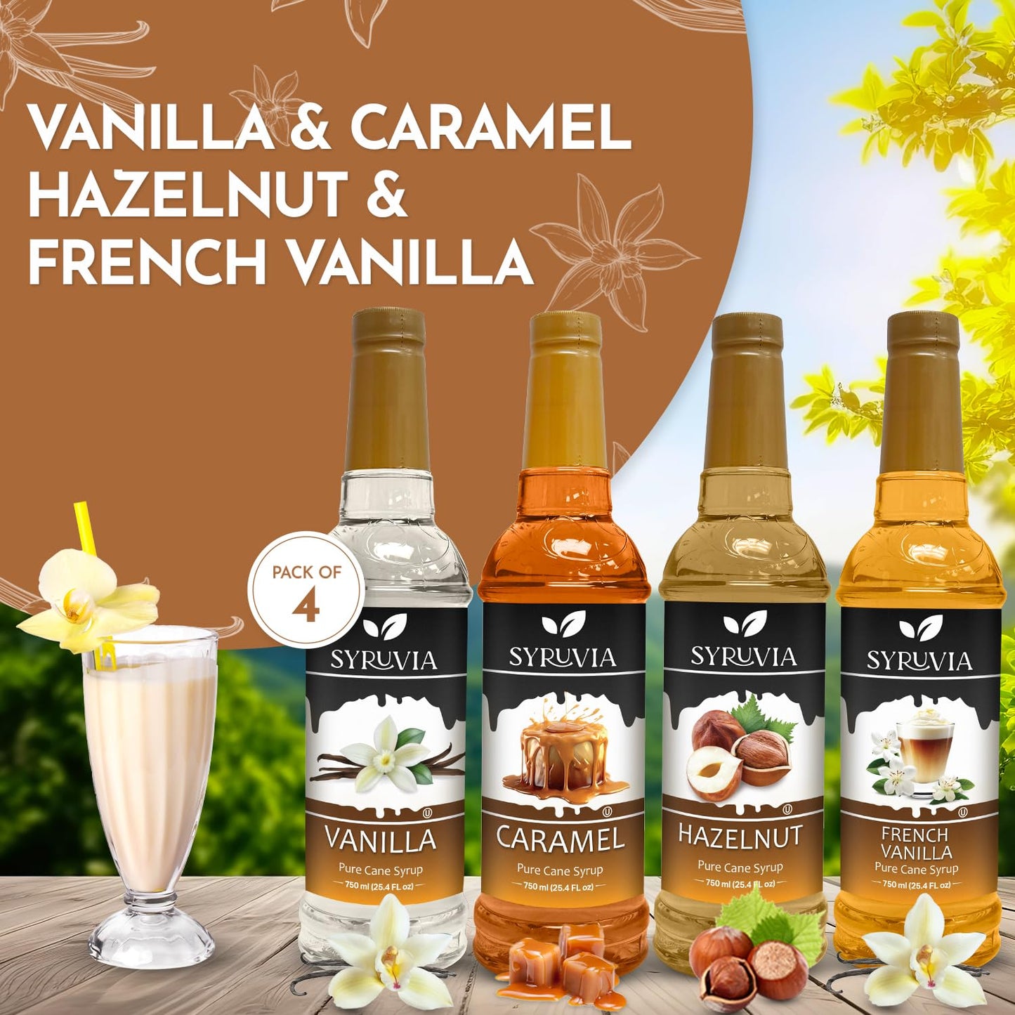 Variety Pack Vanilla, Caramel, Hazelnut, and French Vanilla Syrup