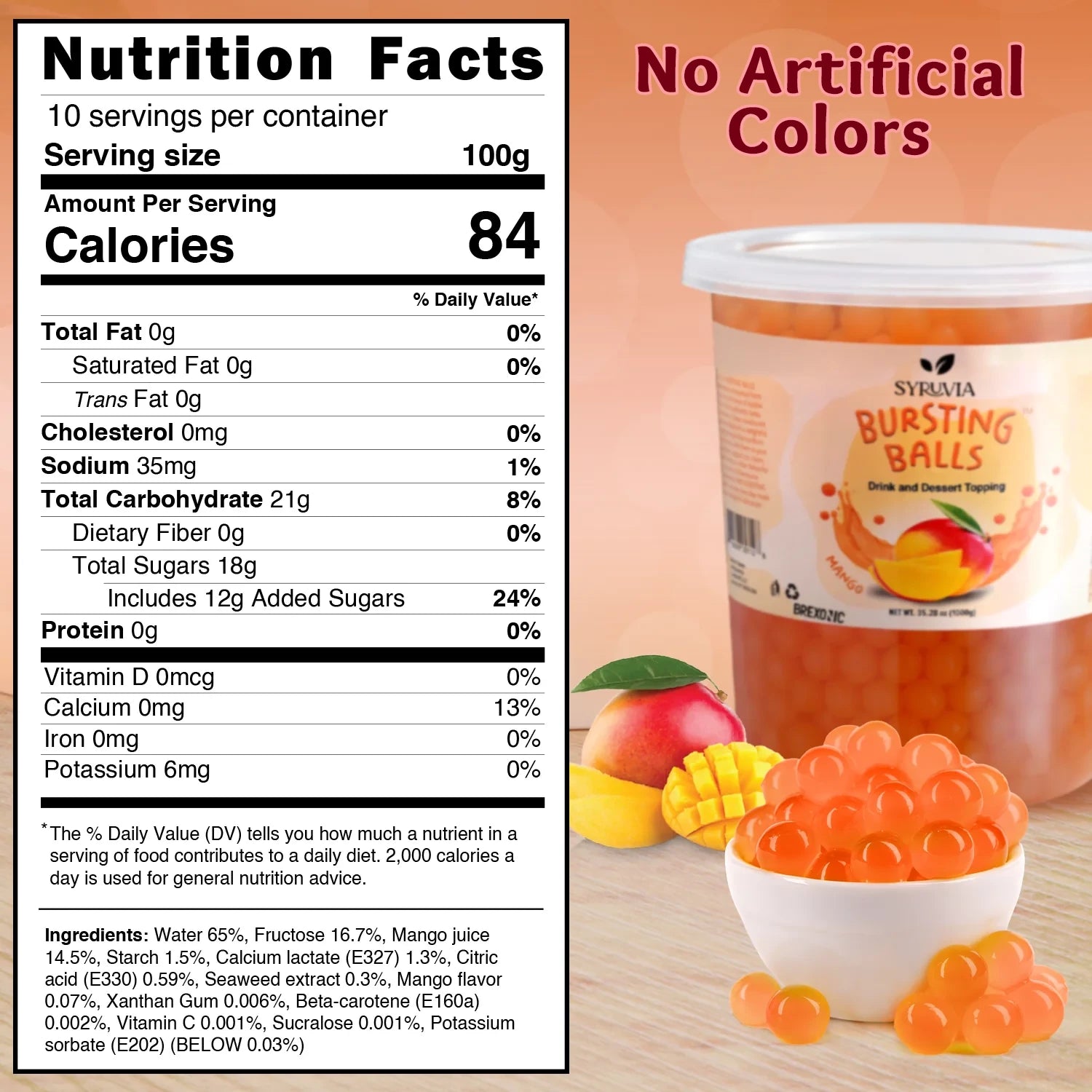 2 LB Mango Flavored Popping Boba Nutrition Facts