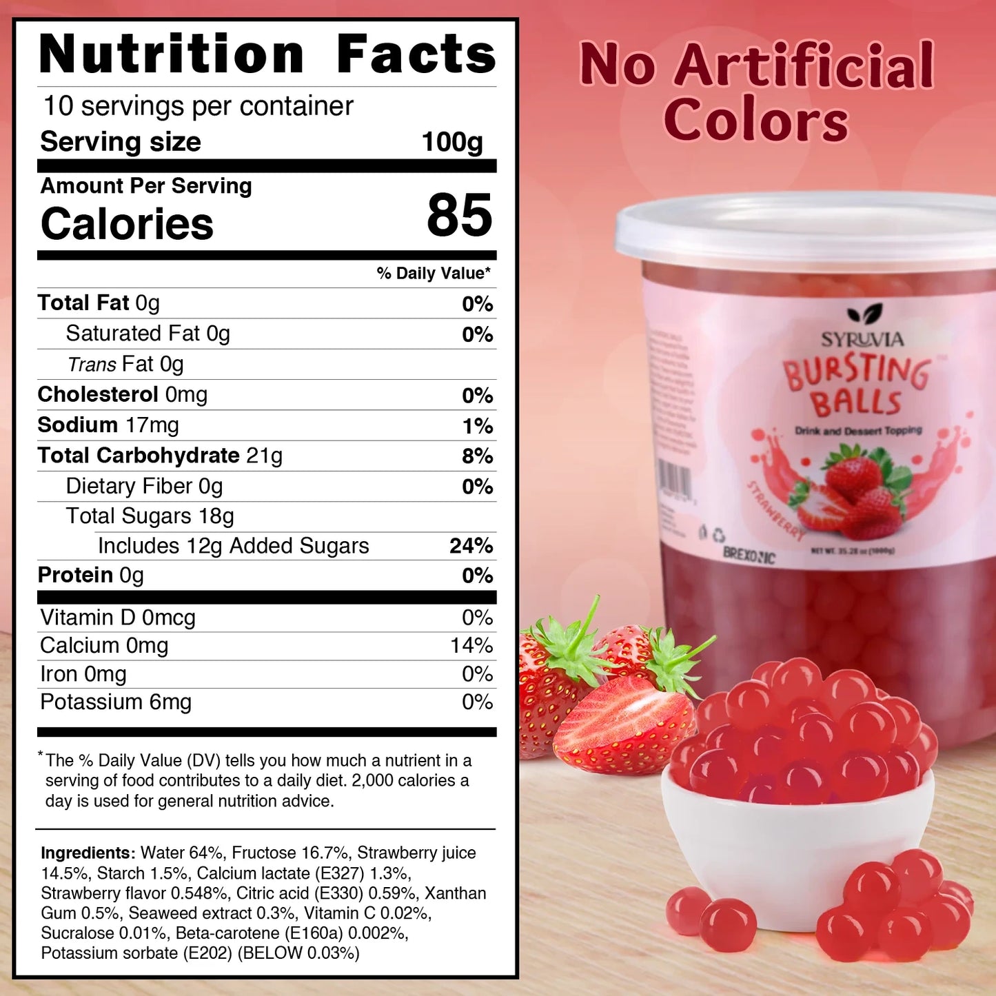 2 LB Strawberry Flavored Popping Boba Nutrition Facts