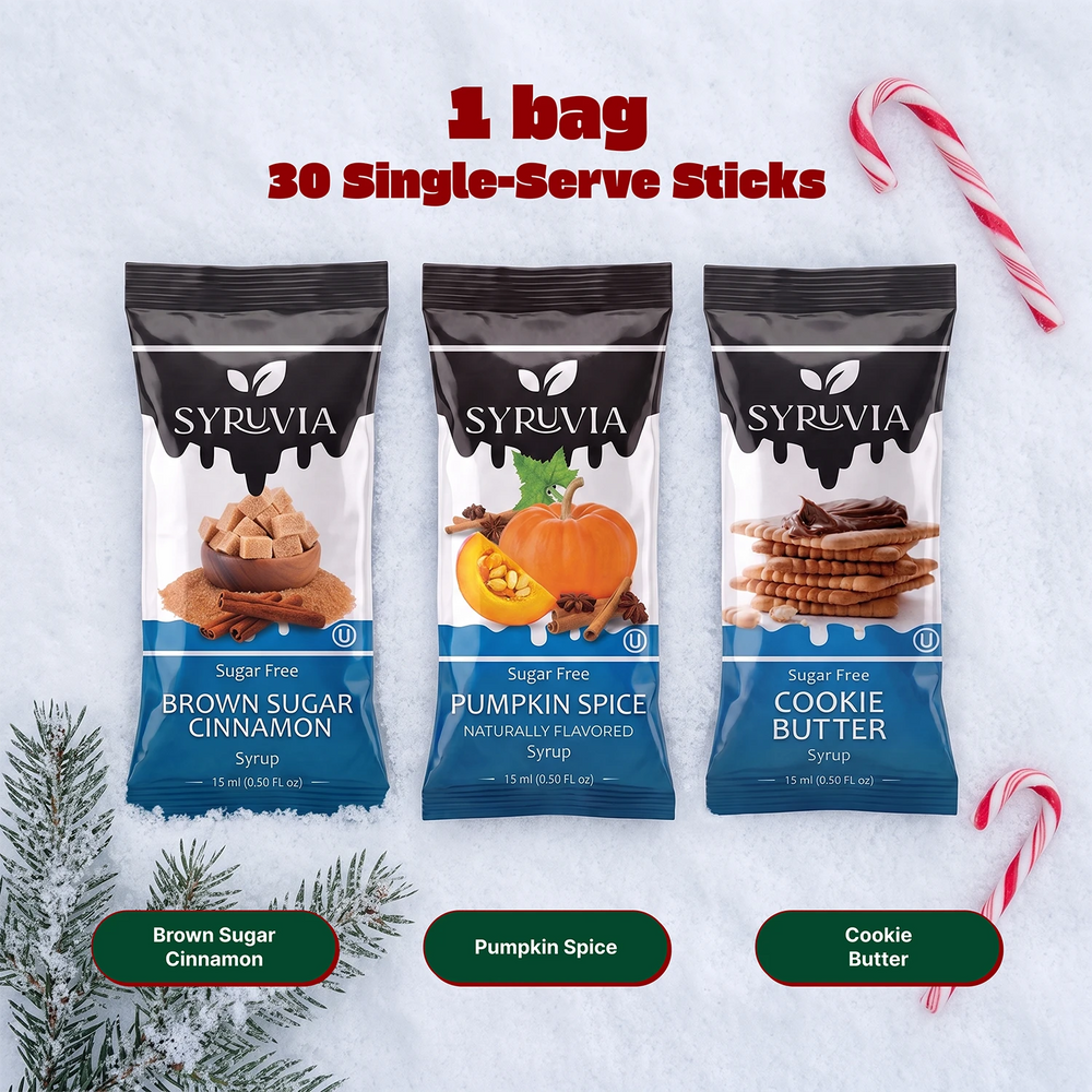 Syruvia Sugar Free Brown Sugar Cinnamon, Pumpkin Spice & Cookie Butter Syrup Pouch