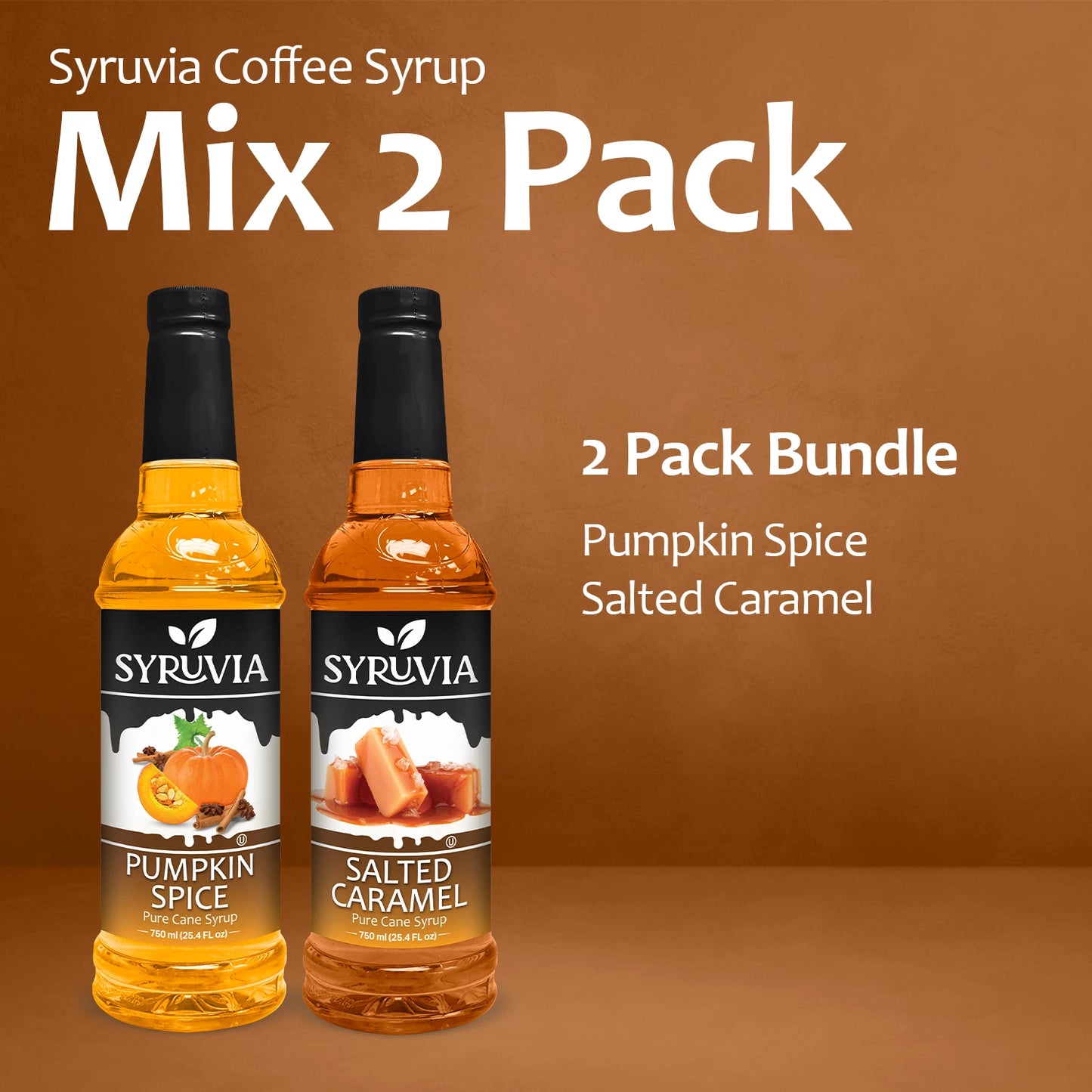 Syruvia Variety Pack - Pumpkin Spice & Salted Caramel Syrup 25.4 Fl oz (2-Pack)