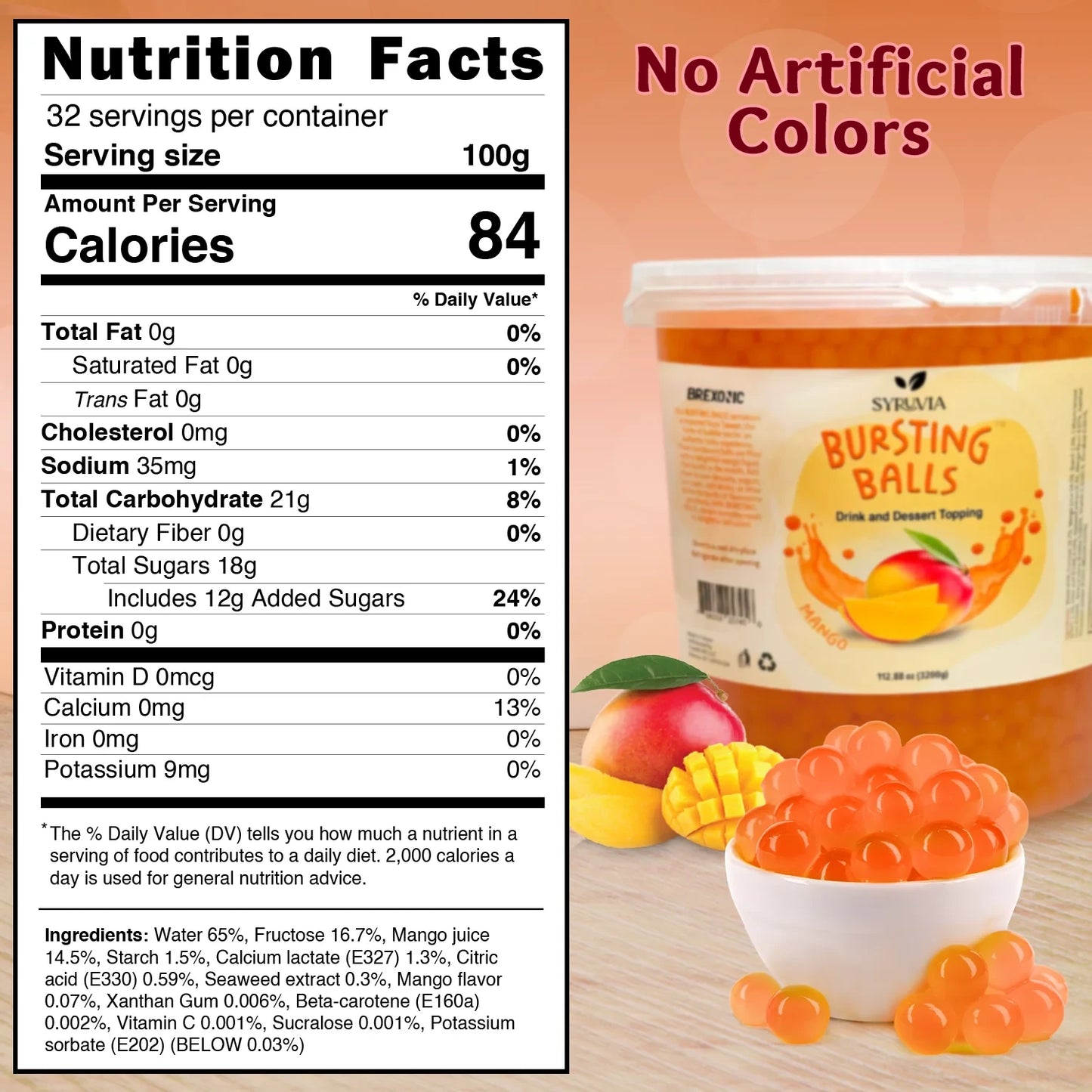 7 LB Mango Flavored Popping Boba Nutrition Facts