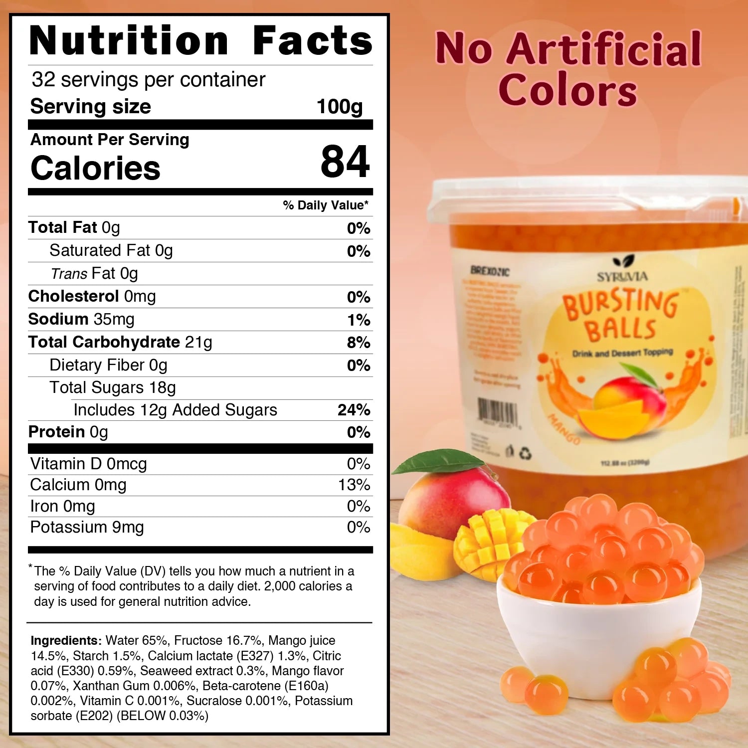 7 LB Mango Flavored Popping Boba Nutrition Facts