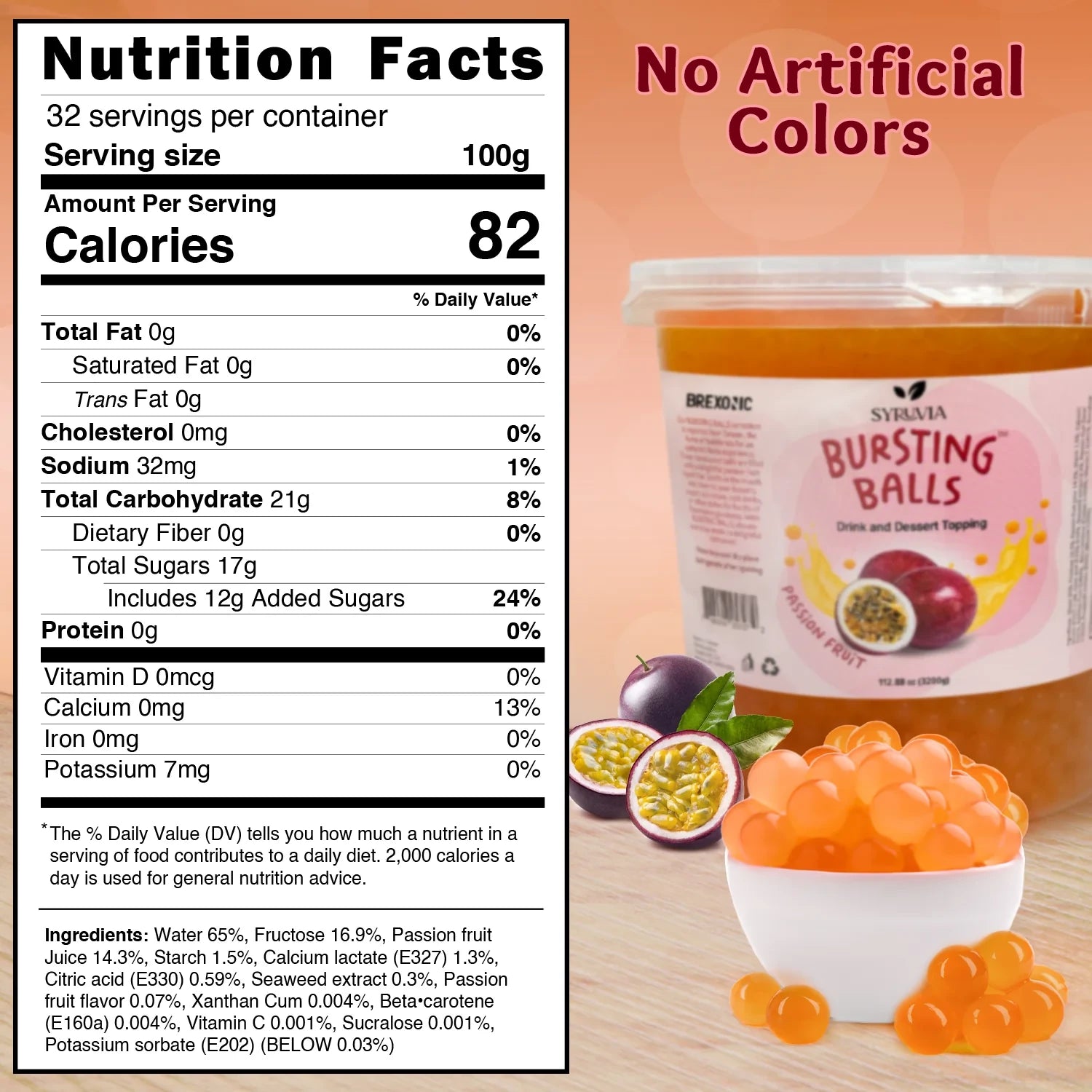 7 LB Passion Fruit Flavored Popping Boba Nutrition Facts