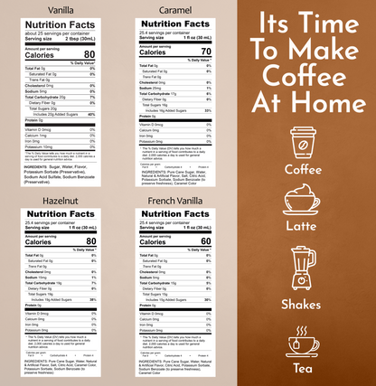 Variety Pack, Vanilla, Caramel, Hazelnut, and French Vanilla Syrup