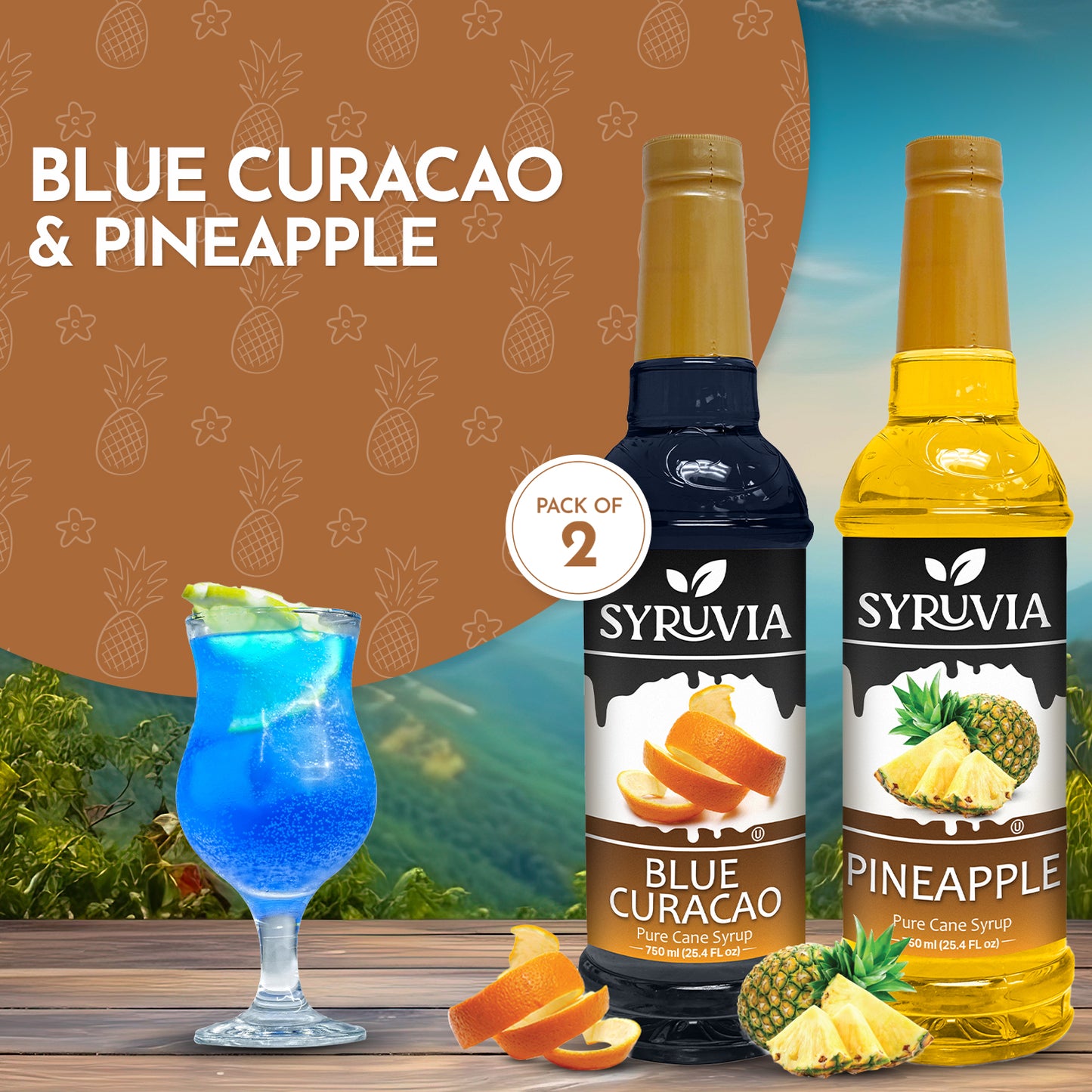 Variety Pack, Blue Curacao, and Pineapple Syrup