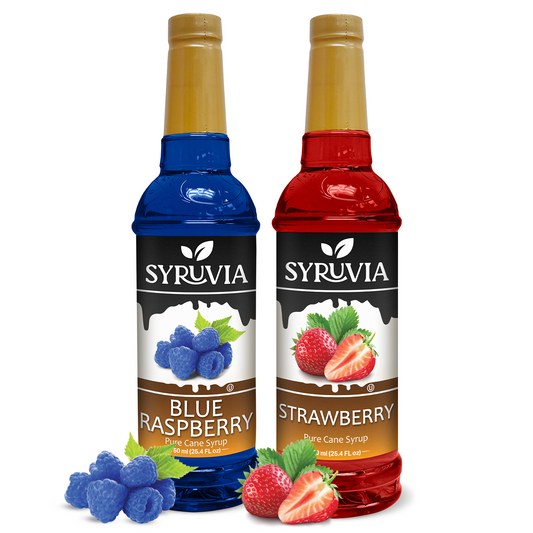 Variety Pack, Blue Raspberry, and Strawberry Fruity Syrup