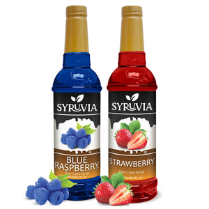 Variety Pack, Blue Raspberry, and Strawberry Syrup