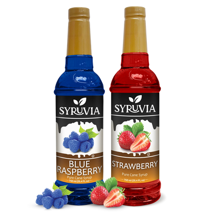 Variety Pack, Blue Raspberry, and Strawberry Syrup