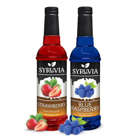 Variety Pack, Blue Raspberry, and Strawberry Syrup