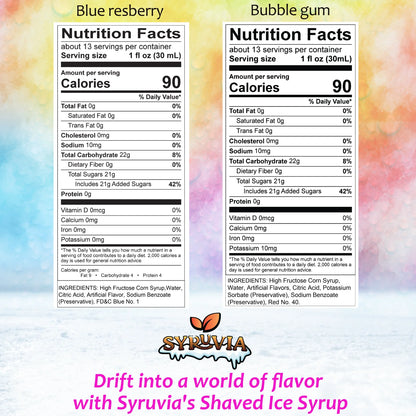 Blue Raspberry Bubble Gum  Syrup Nutrition facts 