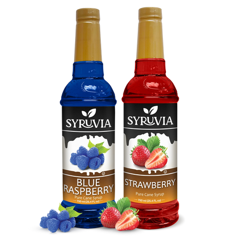 Variety Pack, Blue Raspberry, and Strawberry Syrup