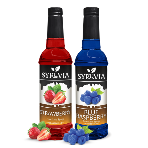Variety Pack, Blue Raspberry, and Strawberry Syrup