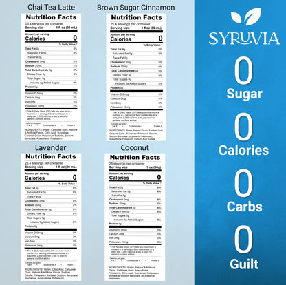 Variety Pack, Sugar Free Chai Tea, Brown Sugar Cinnamon, Coconut, and Lavender Syrup