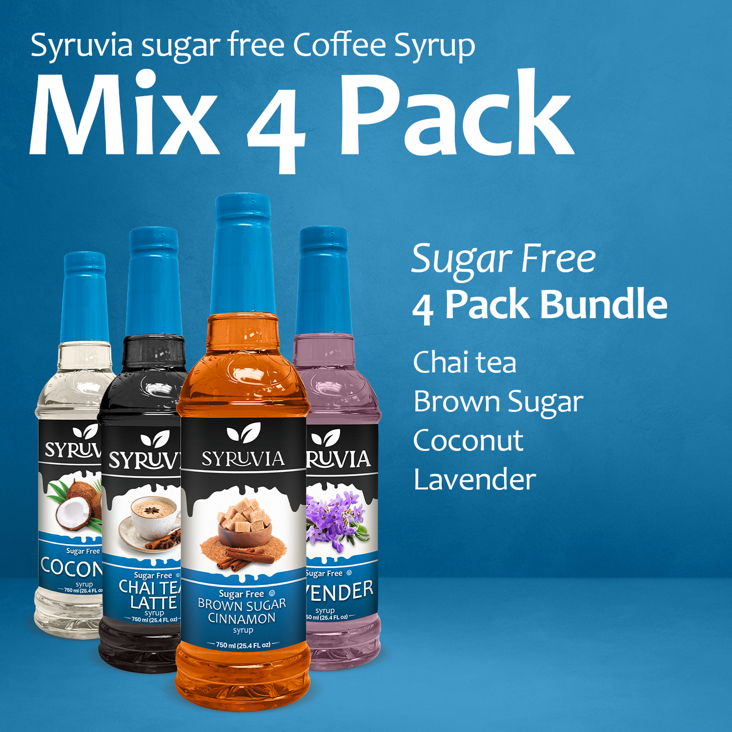 Variety Pack, Sugar Free Chai Tea, Brown Sugar Cinnamon, Coconut, and Lavender Syrup