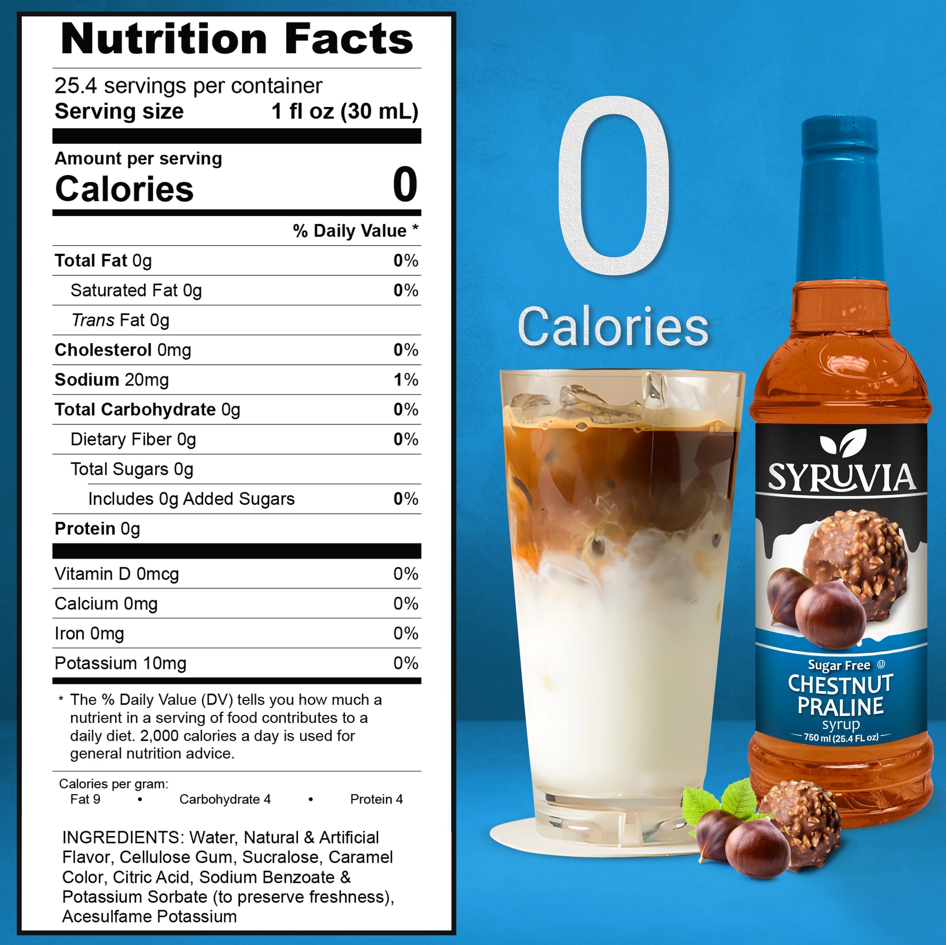 Syruvia Chesnut Prline syrup sugar free nutrition facts 