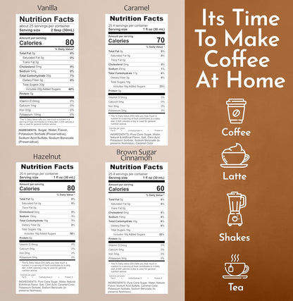 Coffeehouse_Set_Pack_of_4Vanilla, luscious Caramel, nutty Hazelnut, and aromatic Brown Sugar Cinnamon flavors Nutrition Facts