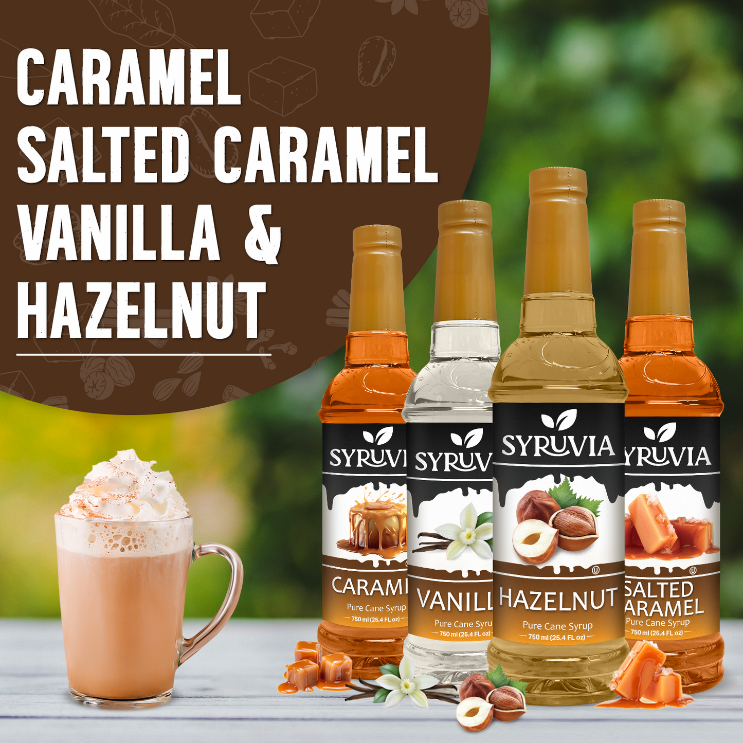 Variety Pack, Vanilla, Caramel, Hazelnut, and Salted Caramel Syrup