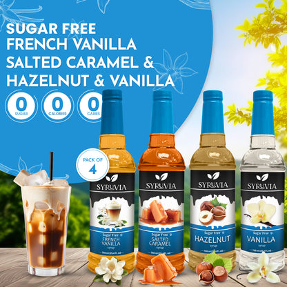 Variety Pack, Sugar Free French Vanilla, Salted Caramel, Hazelnut, and Vanilla Coffee Syrup