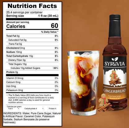 Gingerbread Coffee Syrup Nutrition Facts with Pure Cane Sugar