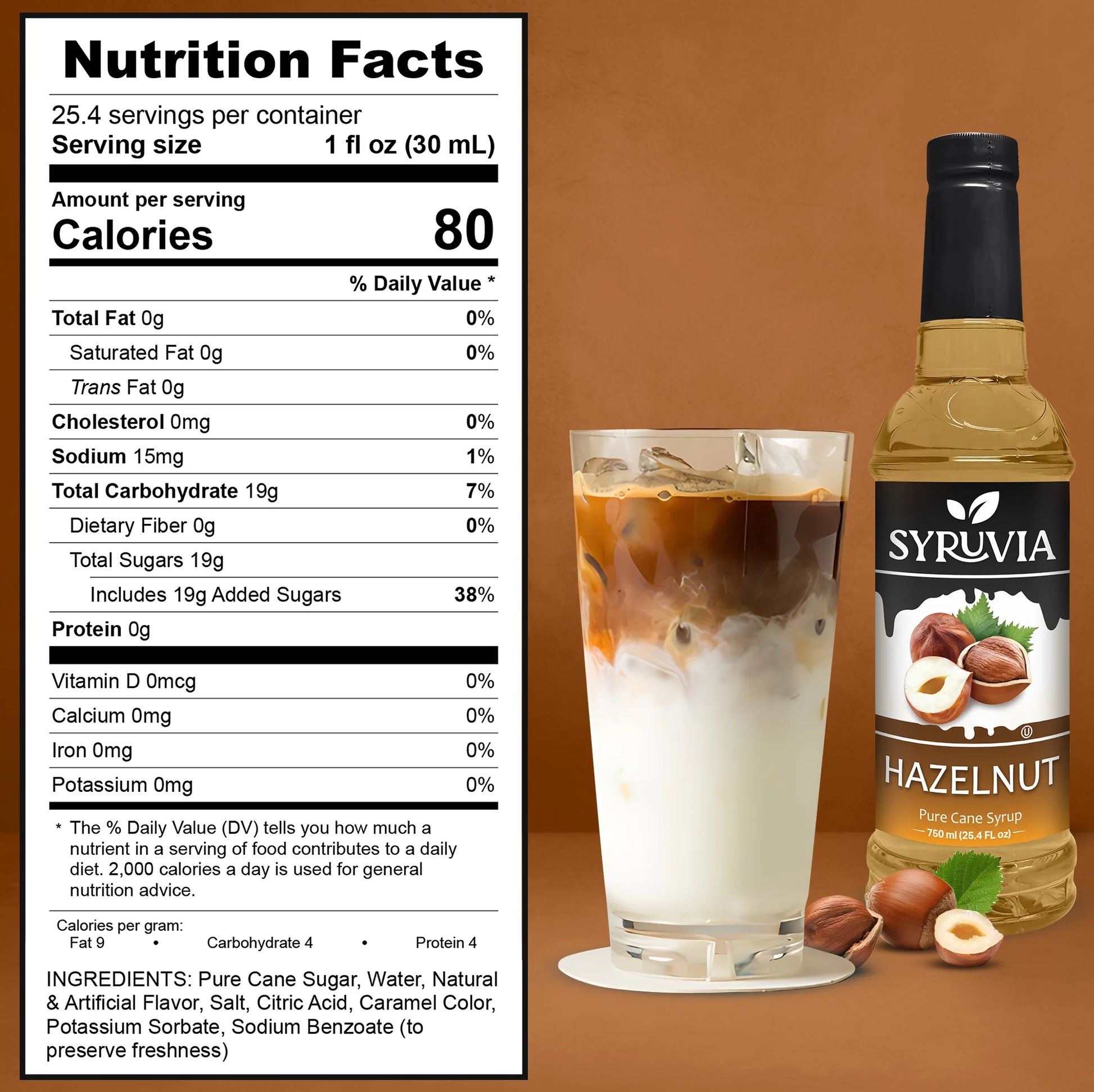 Hazelnut Coffee Syrup Nutrition Facts with Pure Cane Sugar