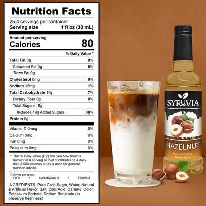 Hazelnut Coffee Syrup Nutrition Facts with Pure Cane Sugar