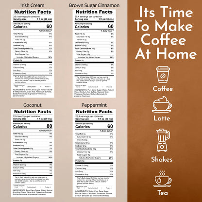 Irish Cream Brown Sugar Cinnamon  Coconut Peppermint syrup  nutrition facts 