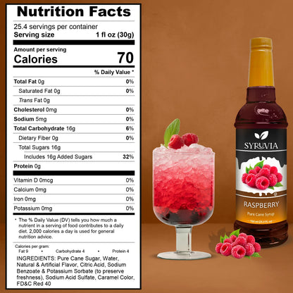 Syruvia Nutrition Fact  Raspberry syrup for coffee