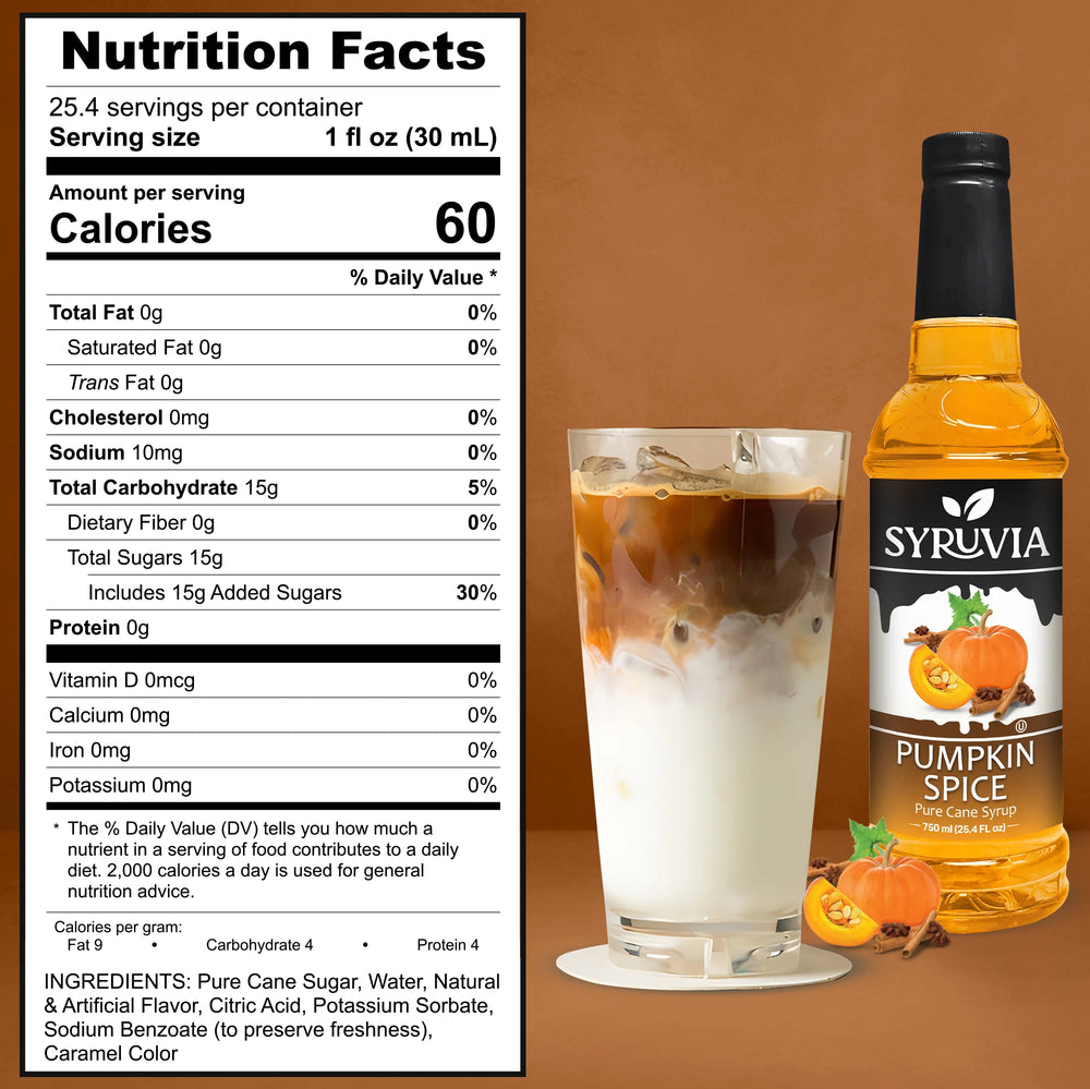 Syruvia Pumpkin Spice Syrup 25.4 Fl oz (6-Pack)