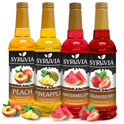 Variety Pack, Peach, Pineapple, Watermelon, and Strawberry Syrup