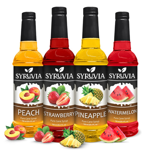 Variety Pack, Peach, Pineapple, Watermelon, and Strawberry Syrup