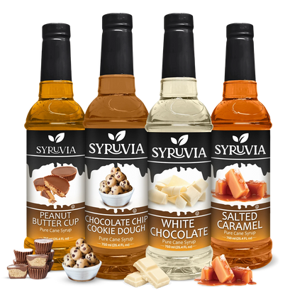 Variety Pack, Peanut Butter Cup, Chocolate Chip Cookie Dough, White Chocolate, and Salted Caramel Syrup