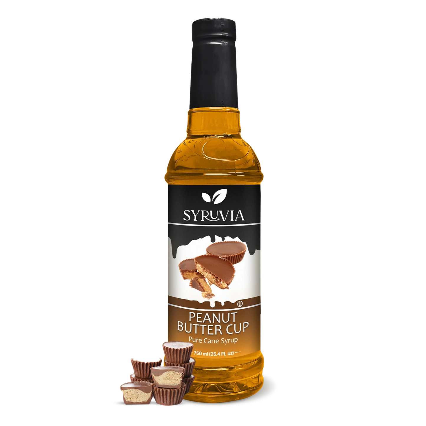 Syruvia Peanut Butter Cup Pure Cane Coffee Syrup Bottle 750ml With Chocolate Peanut Butter Cups