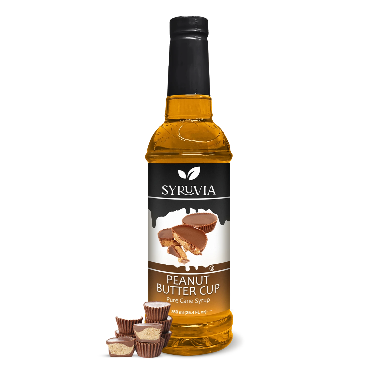 Syruvia Peanut Butter Cup Pure Cane Coffee Syrup Bottle 750ml With Chocolate Peanut Butter Cups