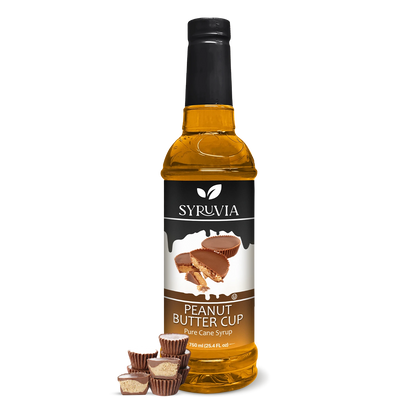 Syruvia Peanut Butter Cup Pure Cane Coffee Syrup Bottle 750ml With Chocolate Peanut Butter Cups