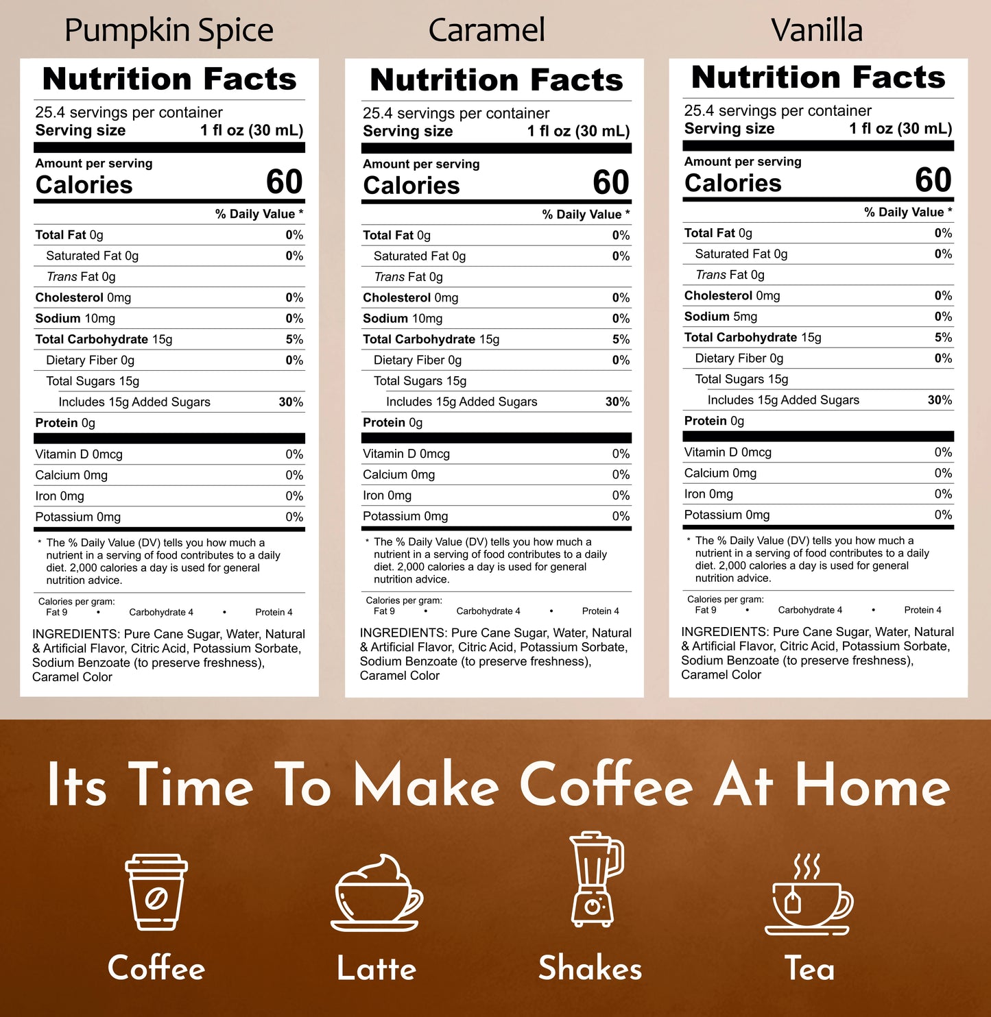 Pumpkin Spice Syrup Caramel Syrup Vanilla Syrup Nutrition Facts